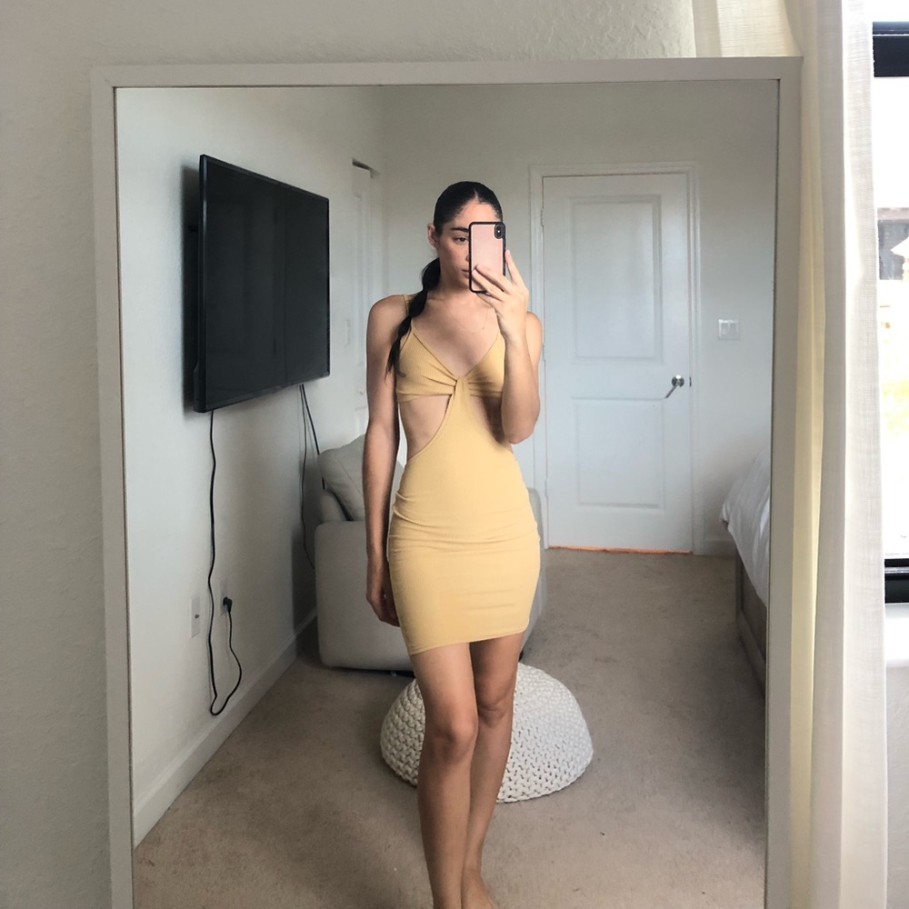 Ribbed Cut Out V Neck Mini Dress